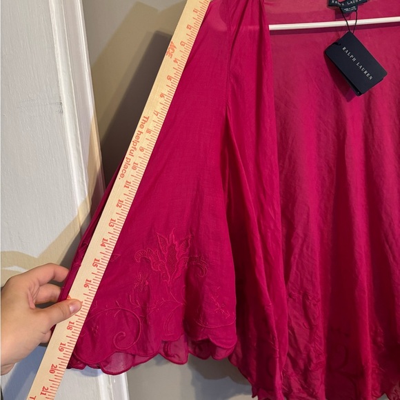 NWT Ralph Lauren Fuchsia Lightweight Open Draped Embroidered Cardigan Sweater - Picture 8 of 9